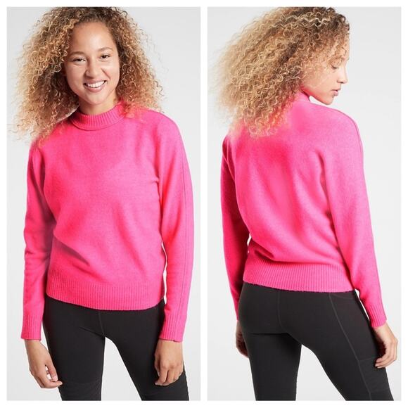 Athleta | Women’s Transit Crew Sweater Merino Wool Pullover Neon Hot Pink Bright - Picture 1 of 10